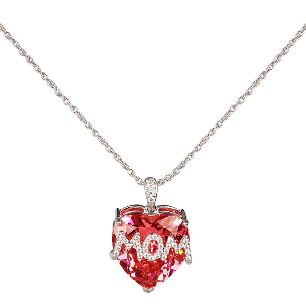 Gemstones Classics(tm) Silver Plated Ruby Mom Heart Necklace