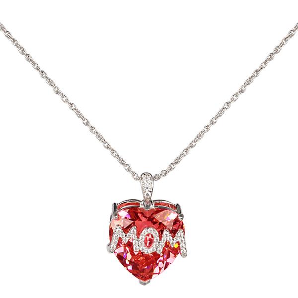 Gemstone Classics(tm) Silver Plated Lab Ruby Mom Heart Necklace
