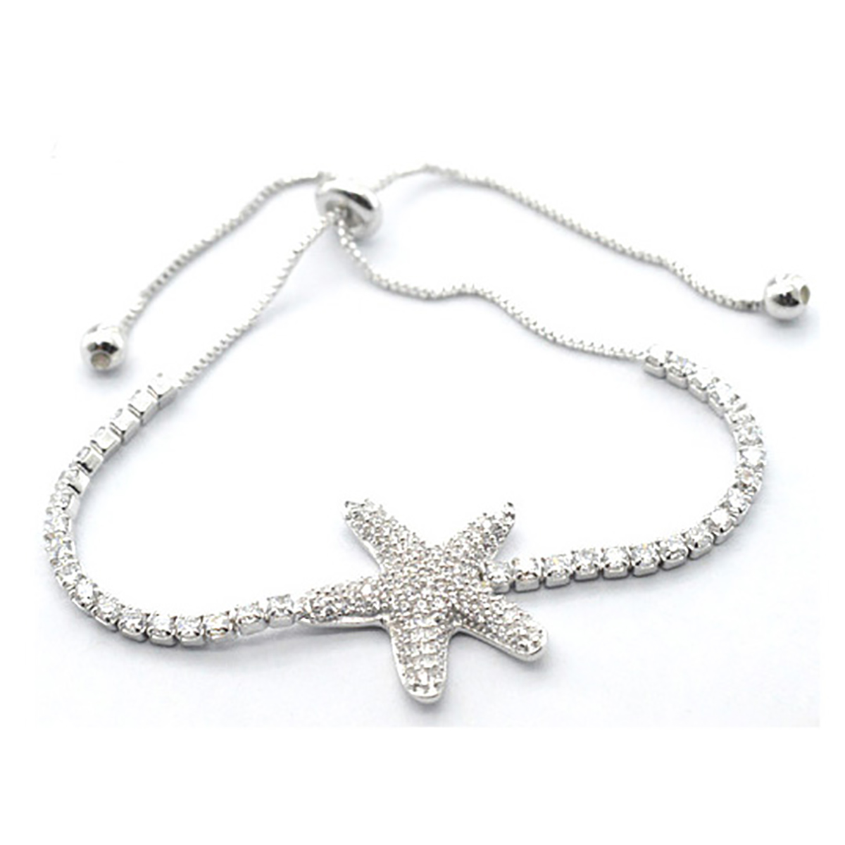 Silver Plated CZ Starfish Adjustable Bracelet