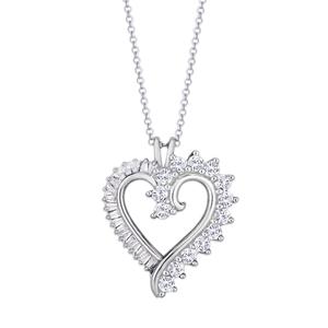 Silver Plated CZ Round Baguette Heart Pendant