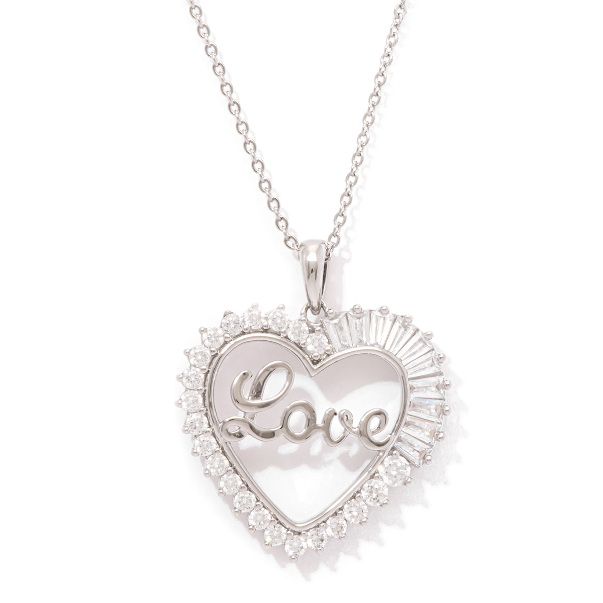 Silver-Plated CZ Love Heart Pendant