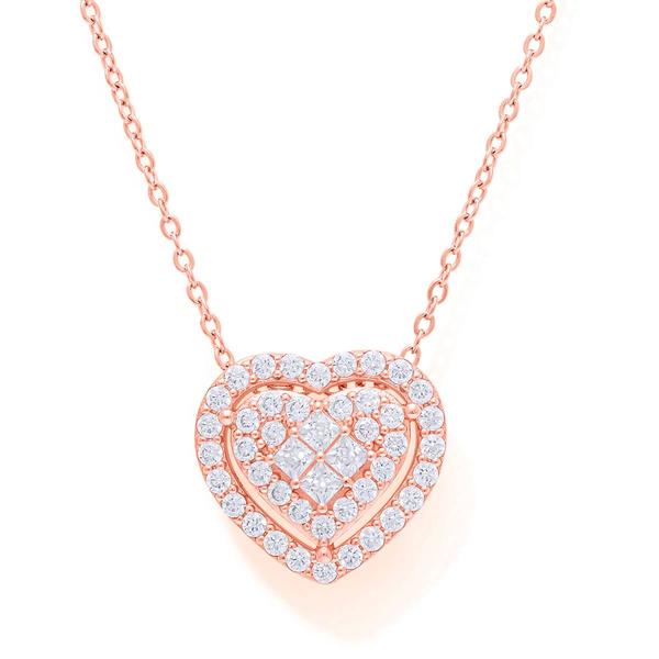 Rose-Plated Rose Plated CZ Heart Pendant