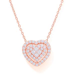 Rose-Plated Rose Plated CZ Heart Pendant