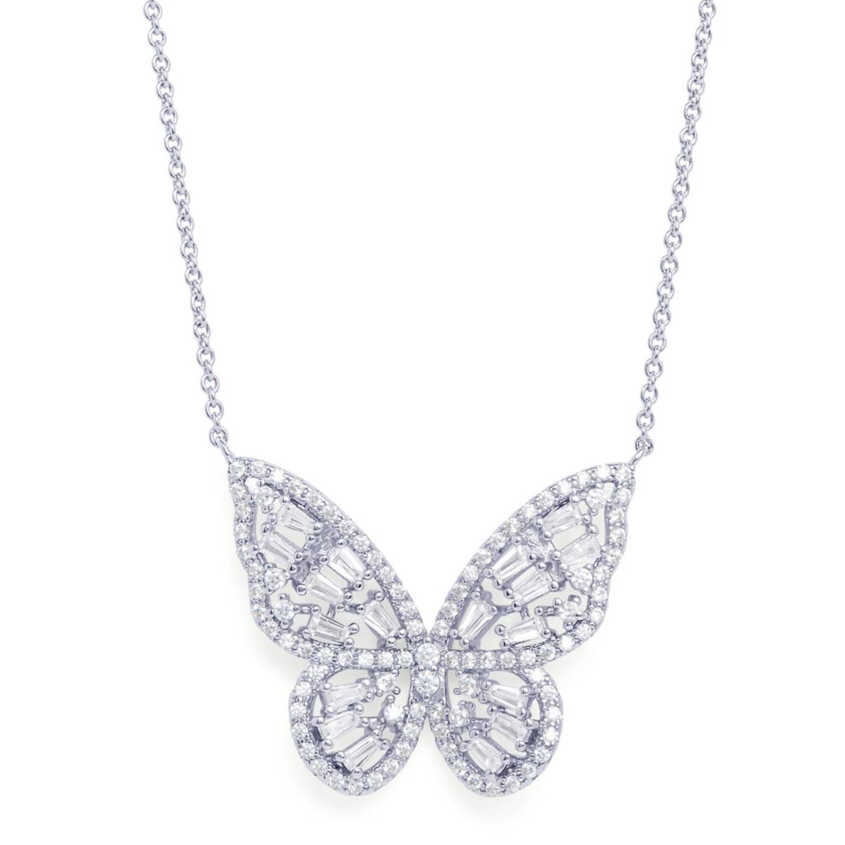 Silver-Plated CZ Butterfly Necklace