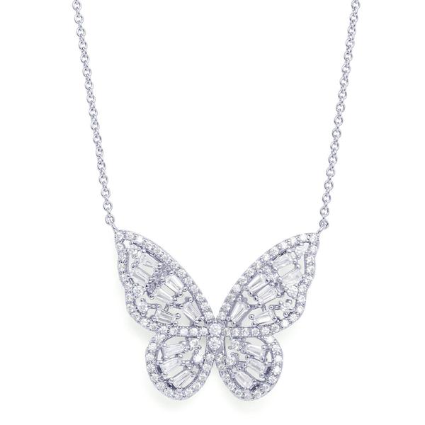 Silver-Plated CZ Butterfly Necklace