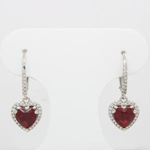 Ruby and CZ Heart Lever Back Drop Earrings