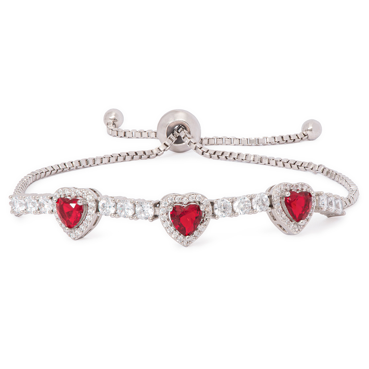 Lab Ruby And CZ Heart Adjustable Bracelet