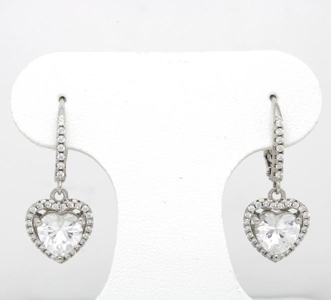 CZ Heart Lever Back Drop Earrings