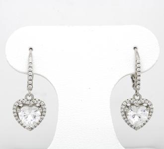 CZ Heart Lever Back Drop Earrings