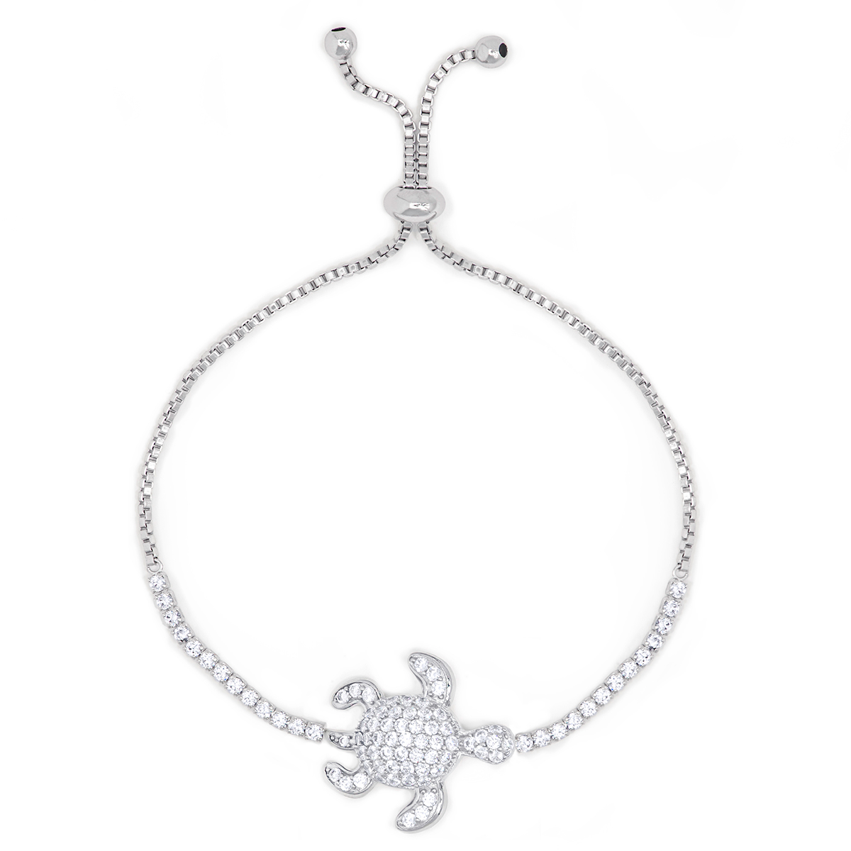 Silver Plated CZ Adjustable Turtle Bracelet