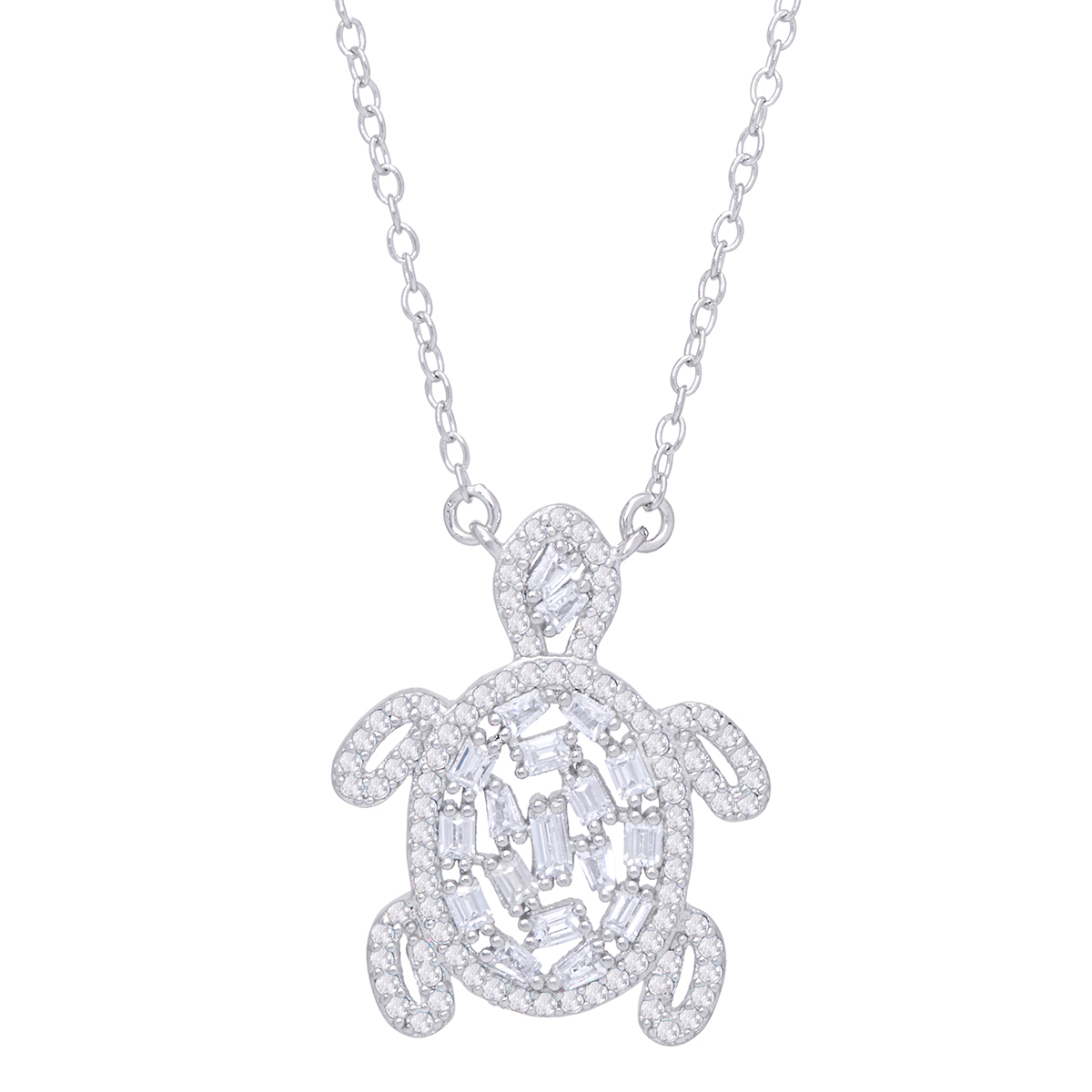 Silver Plated CZ Turtle Pendant