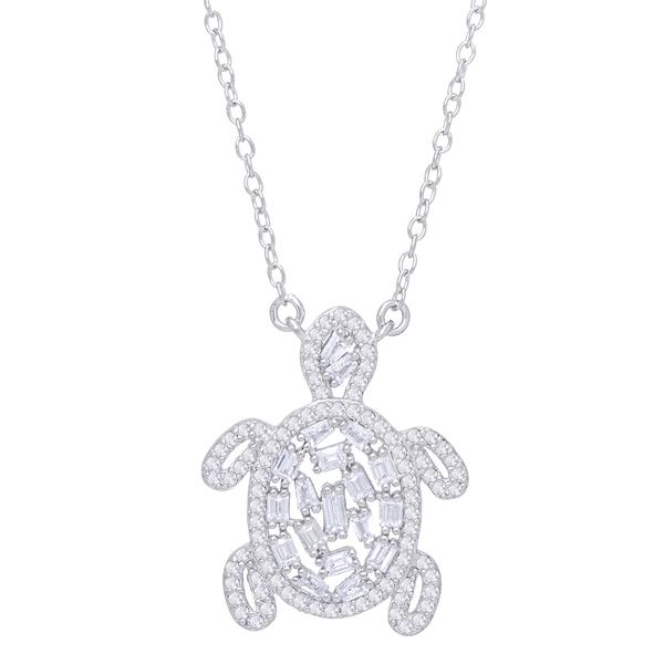 Silver Plated CZ Turtle Pendant