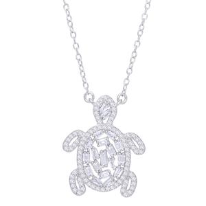 Silver Plated CZ Turtle Pendant