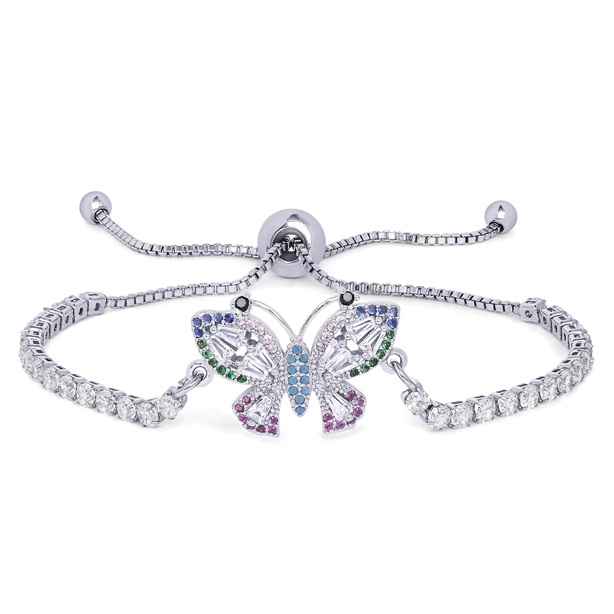 Multi-Color CZ Butterfly Adjustable Bracelet