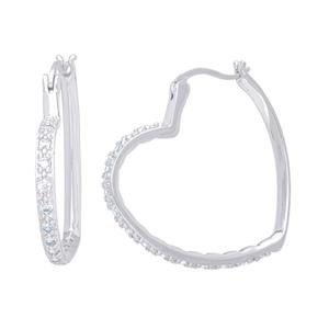 Silver Plated CZ Heart Shaped Hoop Earrings