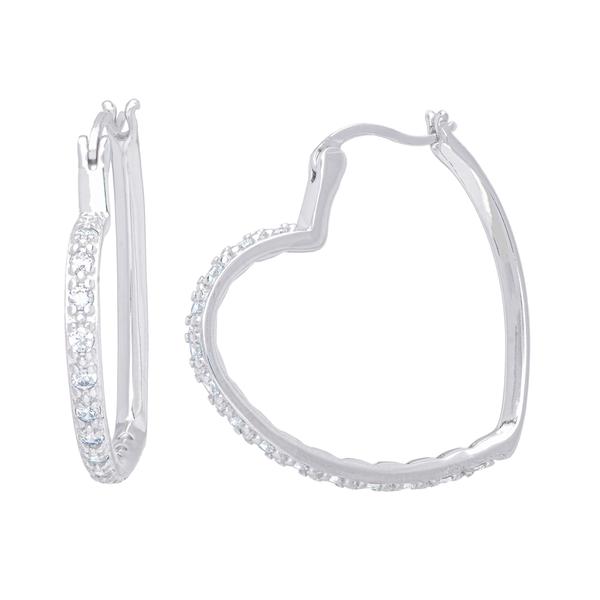 Silver Plated CZ Heart Shaped Hoop Earrings