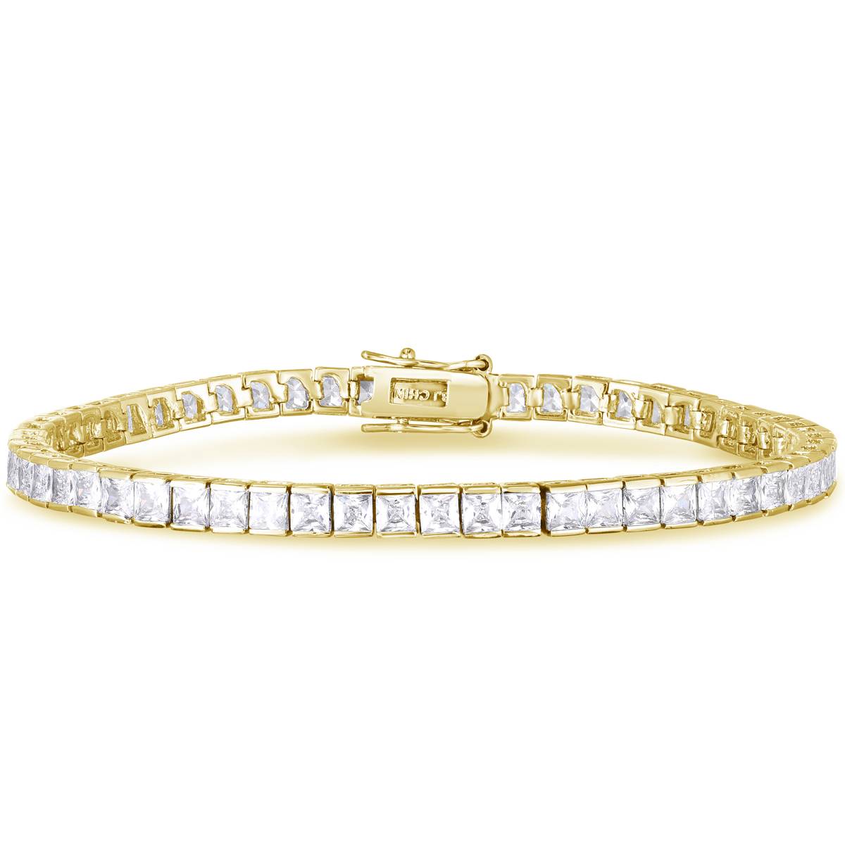 Gold Plated Princess Cut CZ Bracelet