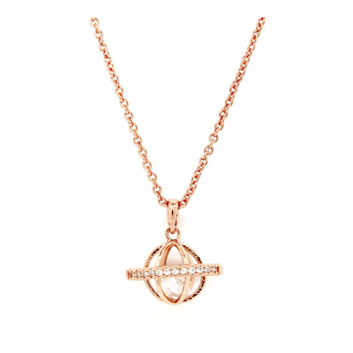 Rose Gold Plated CZ Saturn Pendant