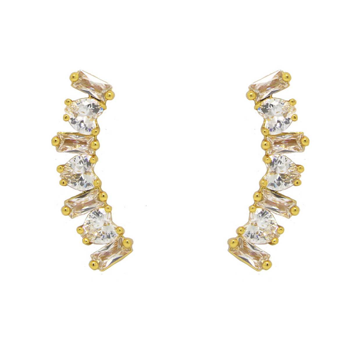 Gold Plated Heart & CZ Climber Stud Earrings