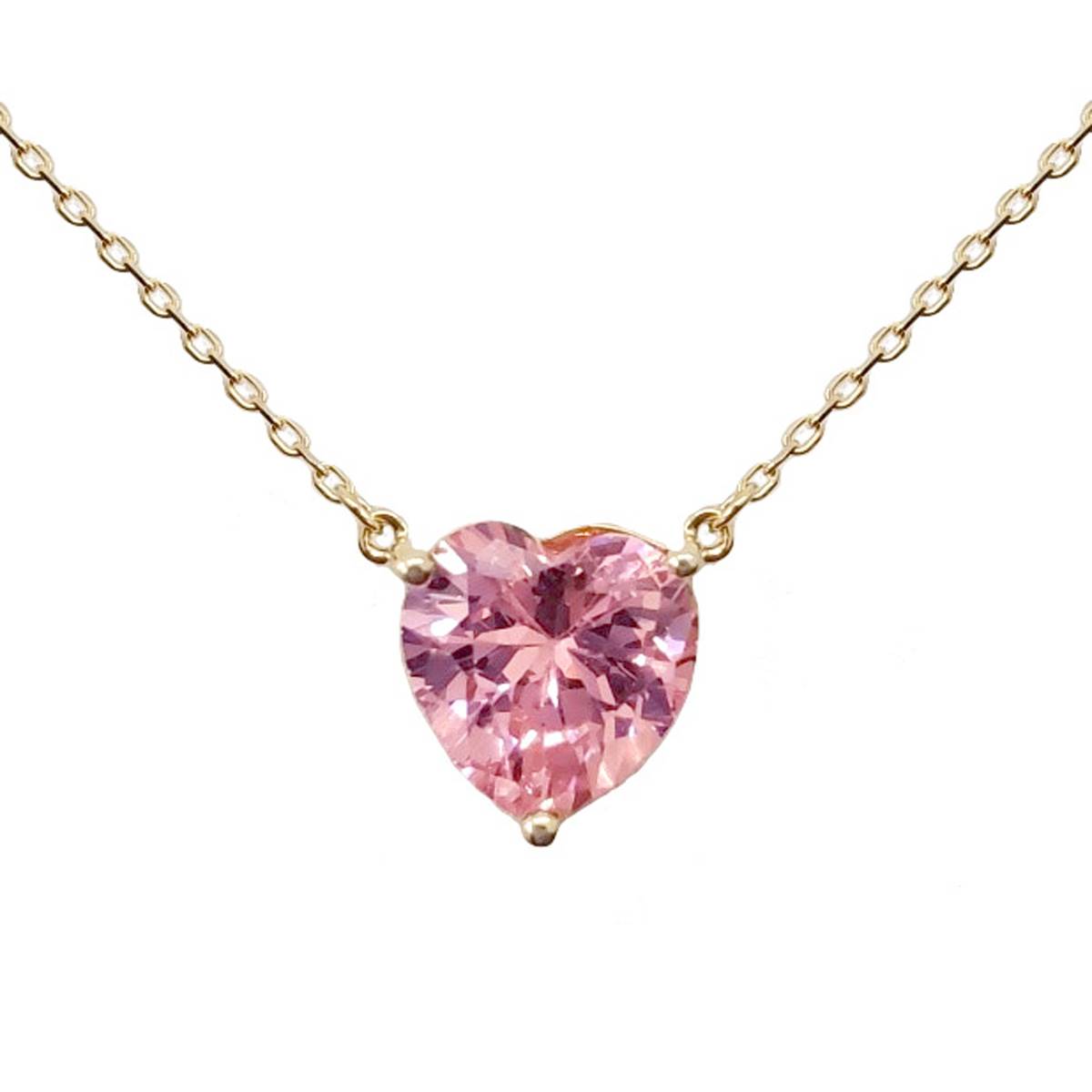 Gold Plated Pink CZ Heart Necklace