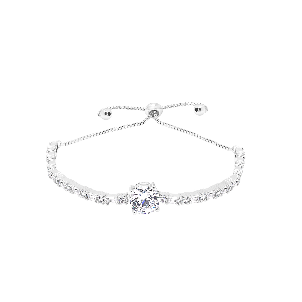 CZ Round And Baguette Adjustable Bracelet