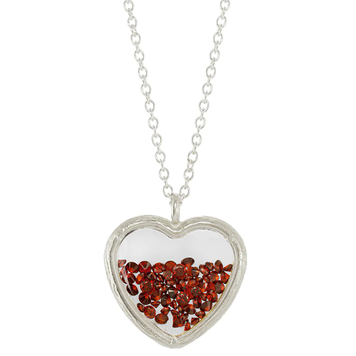 Silver Plated & Red CZ Heart Shaker Pendant Necklace