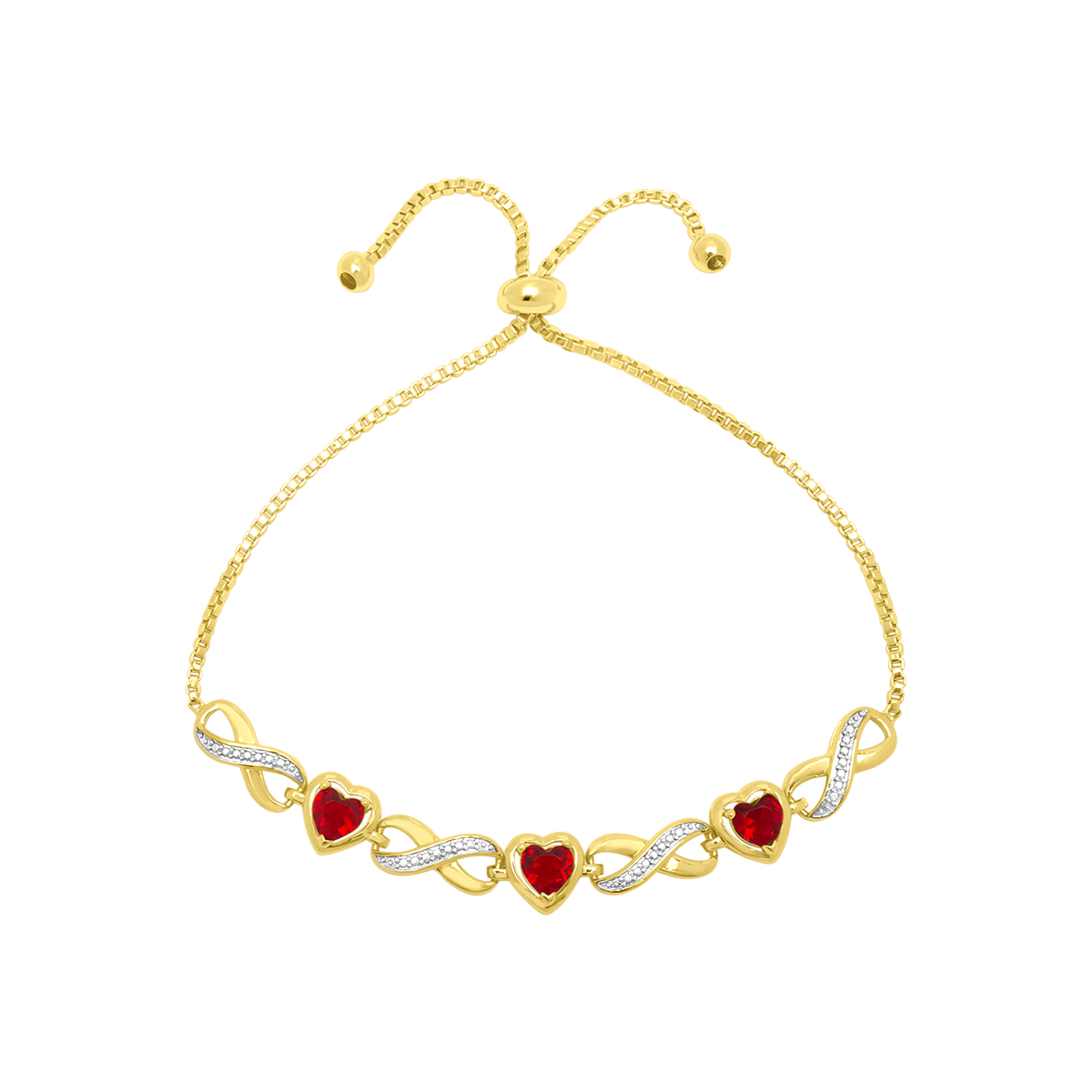 Gold Plated Ruby CZ Heart Infinity Bracelet