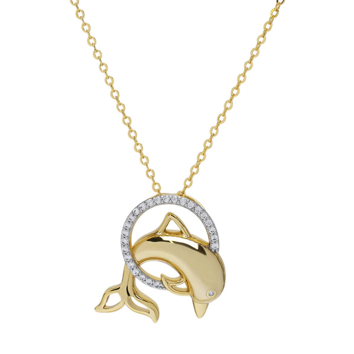 Gold Plated CZ Dolphin Pendant Necklace