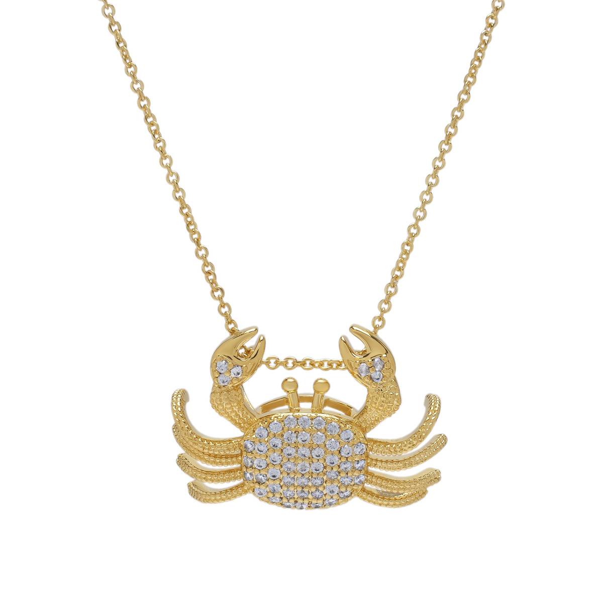 Gold Plated CZ Crab Pendant Necklace