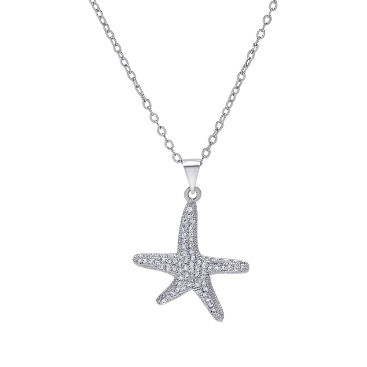 Silver Plated CZ Starfish Pendant Necklace