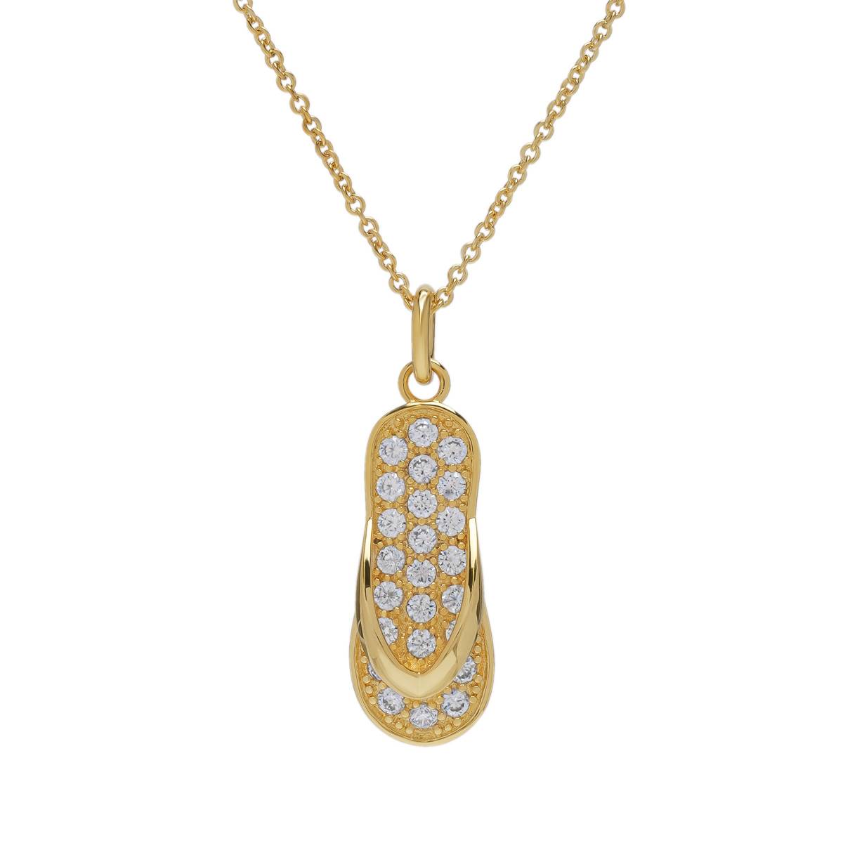 Gold Plated CZ Flip Flop Pendant Necklace