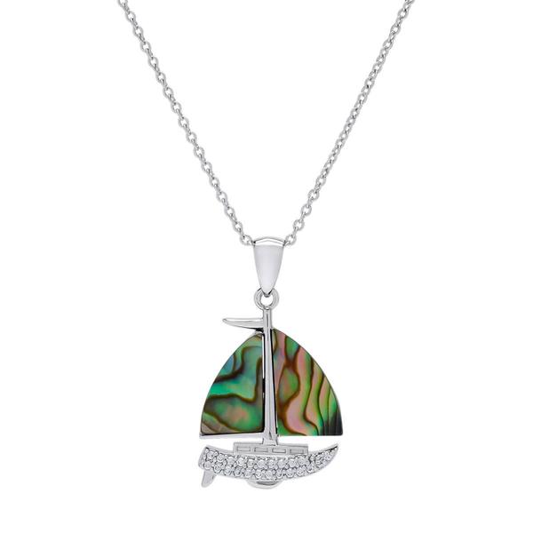 Silver Plated CZ Sailboat Pendant Necklace