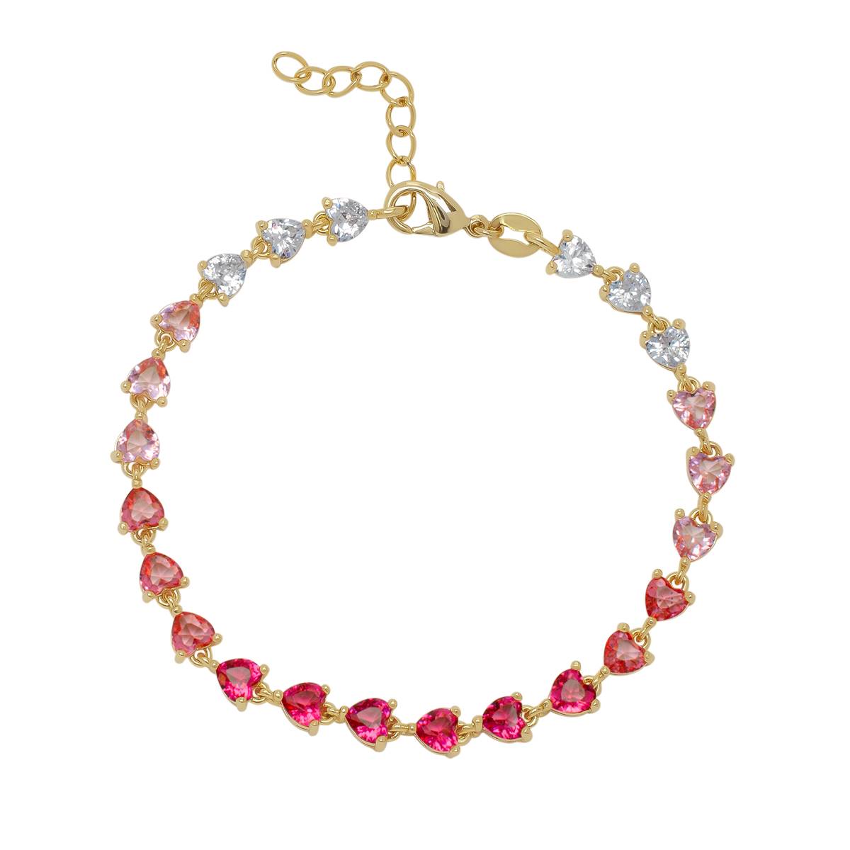 Gold Plated Pink Ombre Heart CZ Bracelet