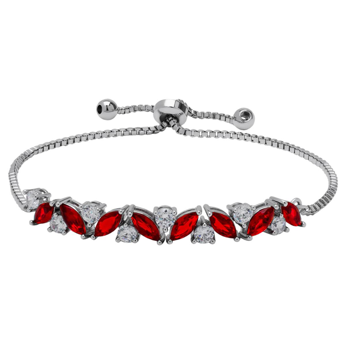 Plated Lab Grown Ruby Marquise Adjustable Bolo Bracelet