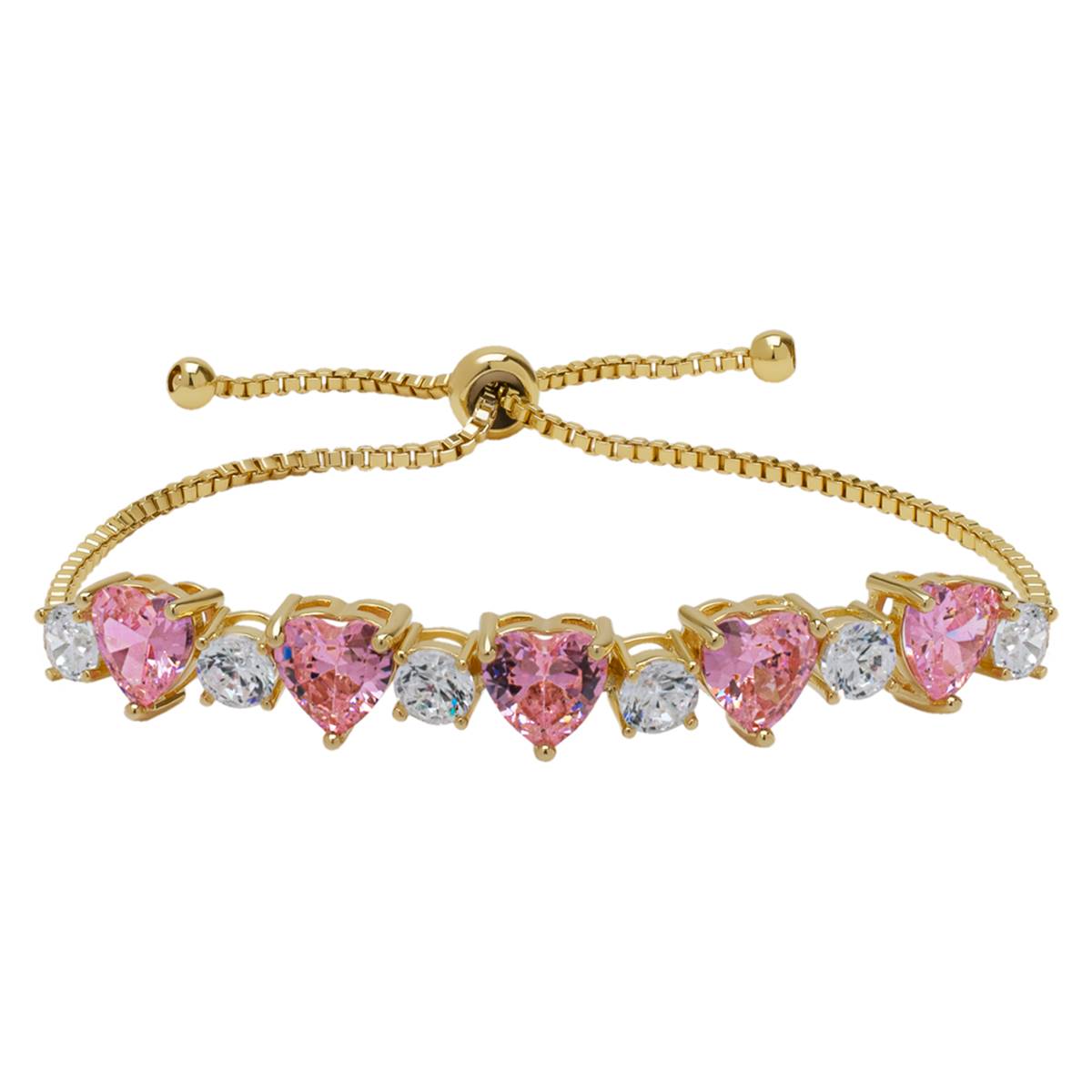 Yellow Gold Plated Pink CZ Heart Adjustable Bolo Bracelet