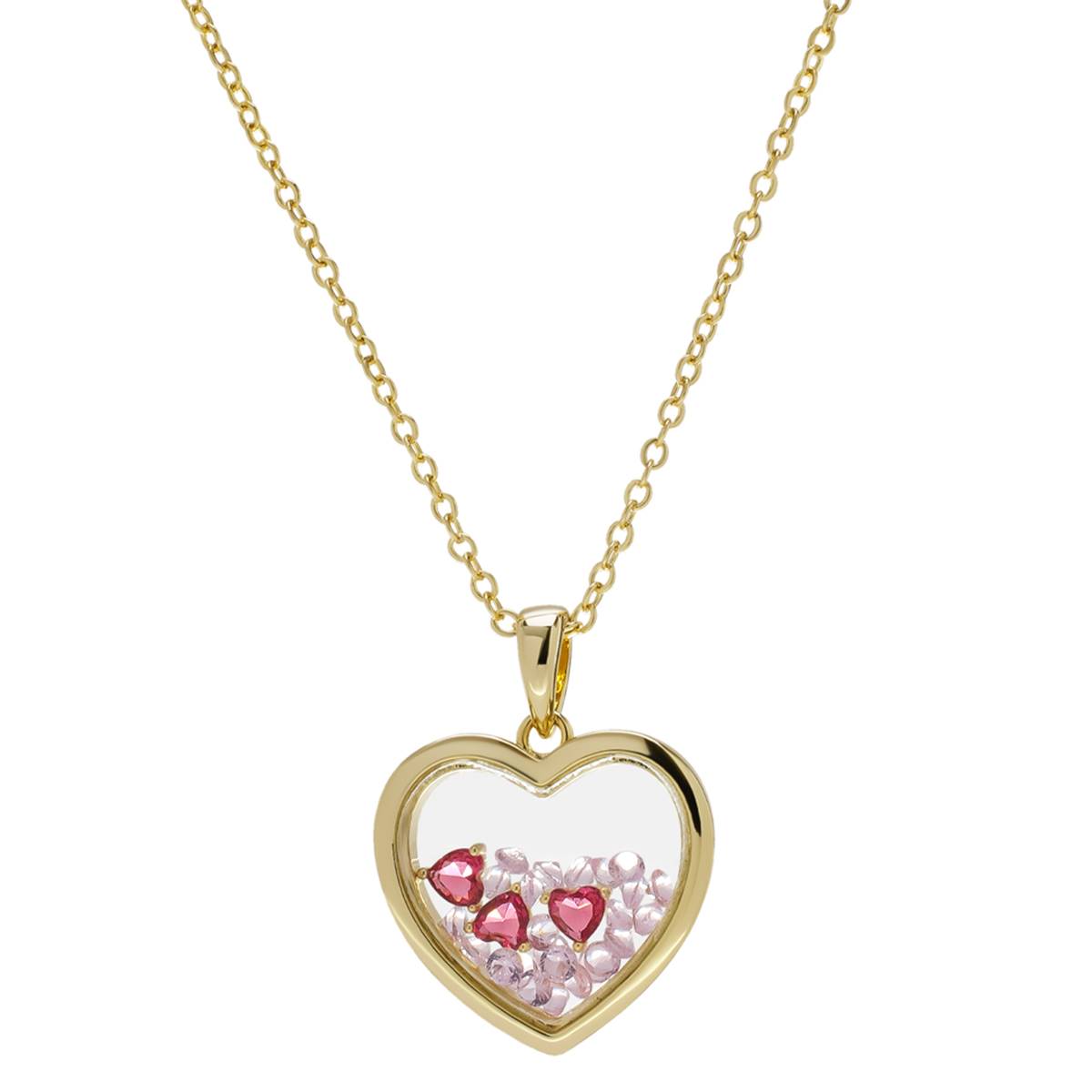 Gold Plated Magenta CZ Heart Shaker Pendant Necklace