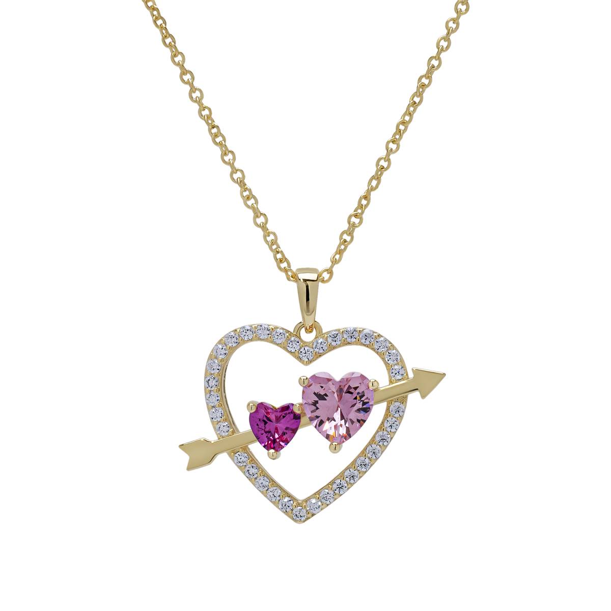 Magenta & Pink Double Heart Arrow Pendant