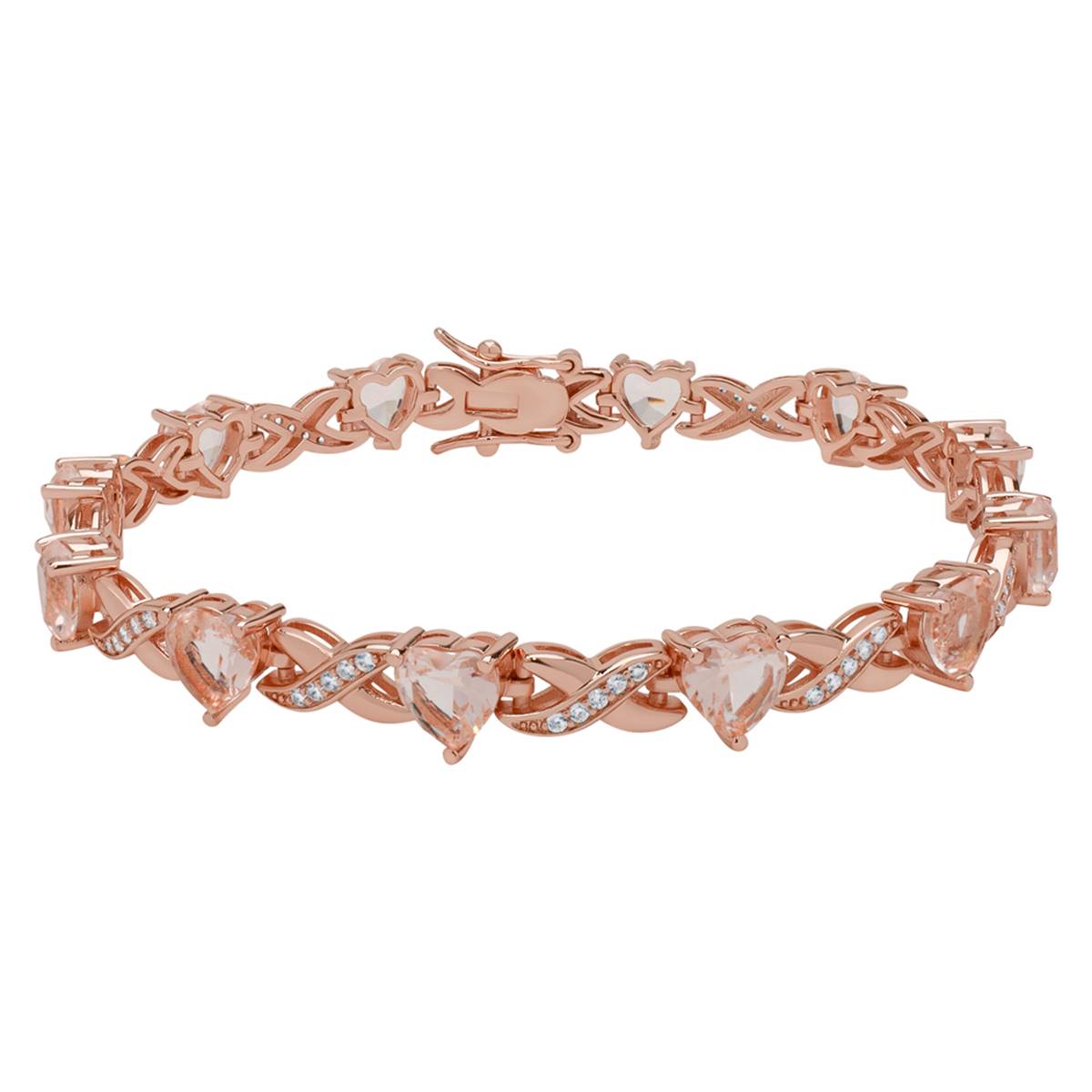 Rose Gold Plated Morganite X And Heart Link Bracelet