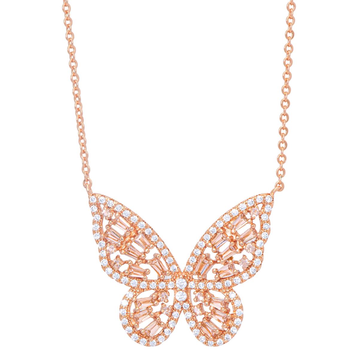 Rose Gold Plated Morganite Butterfly Pendant Necklace