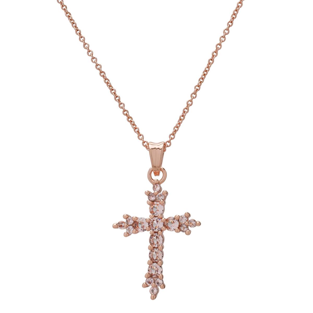 Rose Gold Plated Morganite Cross Pendant Necklace