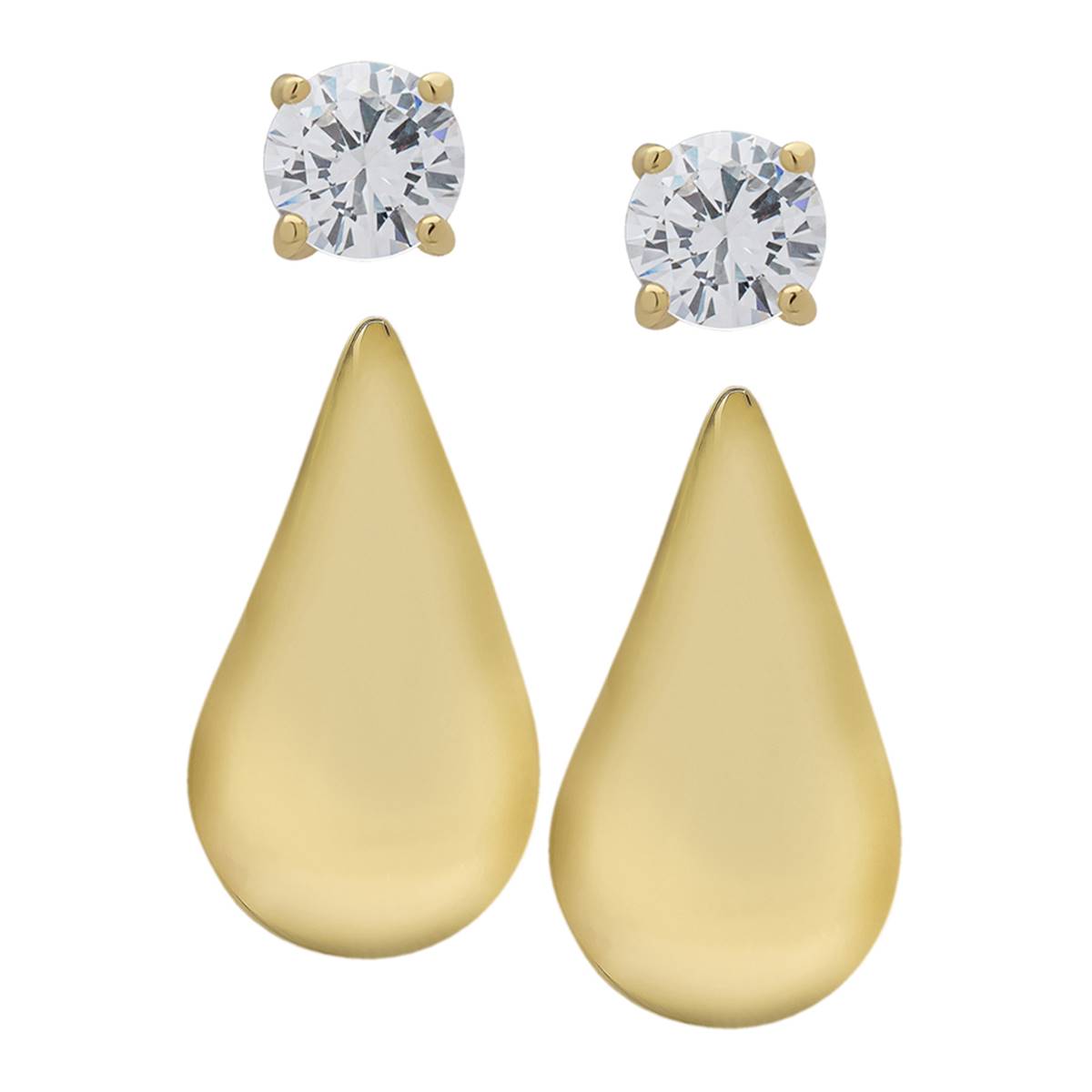 Gold Plated 2pr. Round Stud & Teardrop Earrings Set