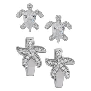 Silver Plated 2pr. Turtle & Starfish Earrings Set