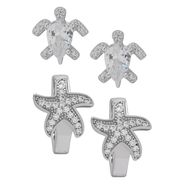 Silver Plated 2pr. Turtle & Starfish Earrings Set