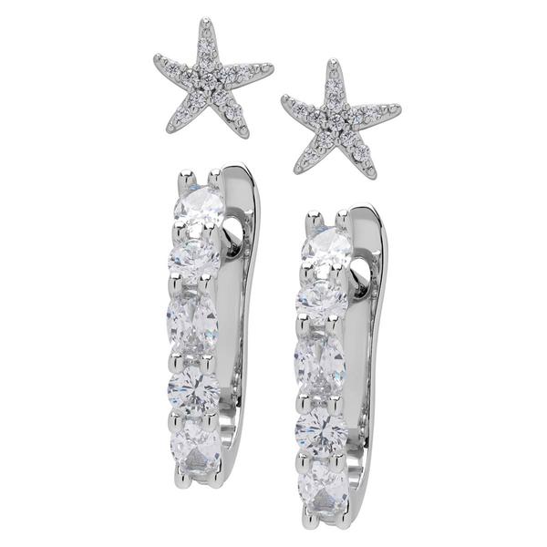 Silver Plated 2pr. Starfish Studs & Hoop Earrings Set