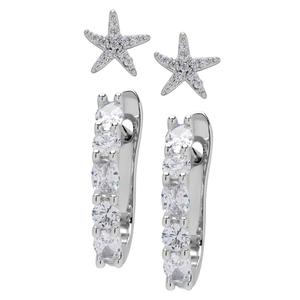 Silver Plated 2pr. Starfish Studs & Hoop Earrings Set