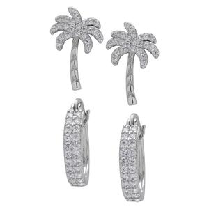 Silver Plated Palm Tree & Hoop 2pr. Earrings Set