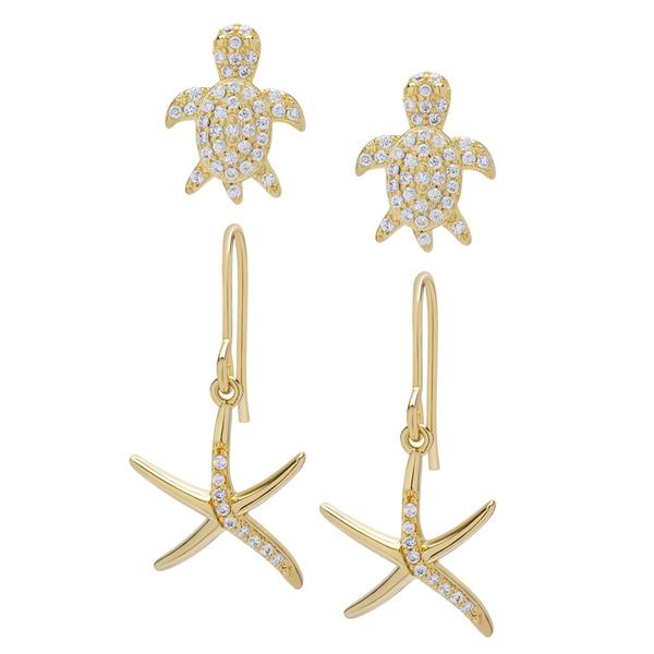 14kt. Gold Plated Turtle & Starfish 2pr. Earrings Set