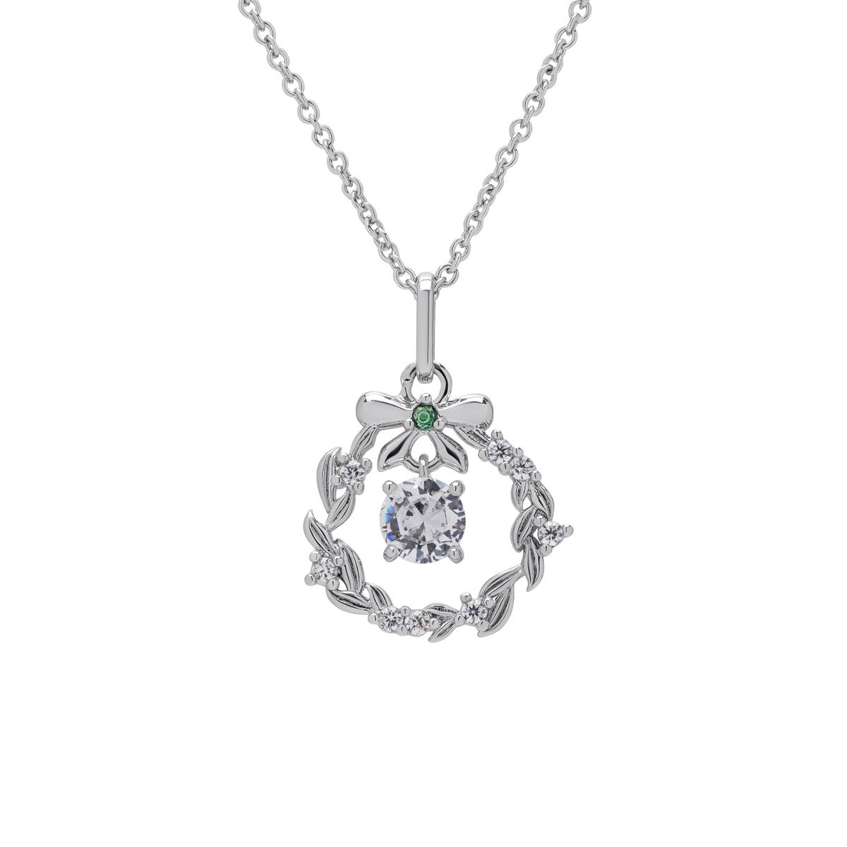 Silver Plated CZ Wreath Pendant Necklace