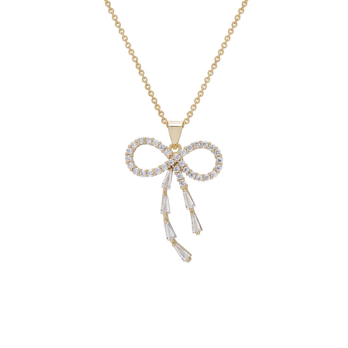 14kt. Gold Plated CZ Bow Pendant Necklace