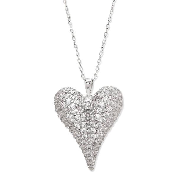 Silver Plated CZ Elongated Heart Pendant Necklace